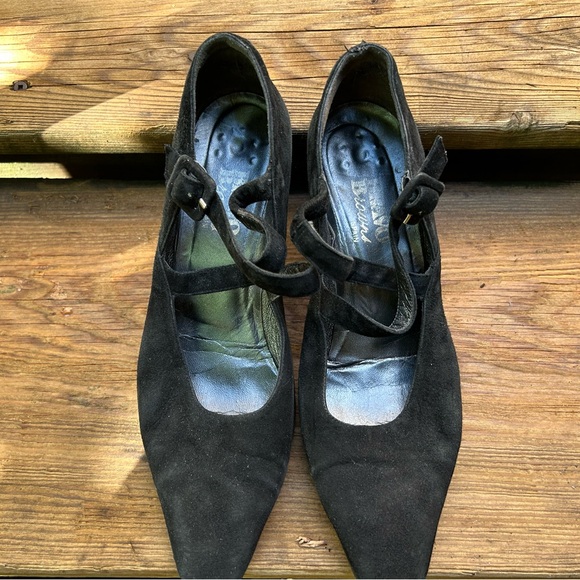 Black suede ballet cross straps, 2 inch heels - Picture 6 of 7